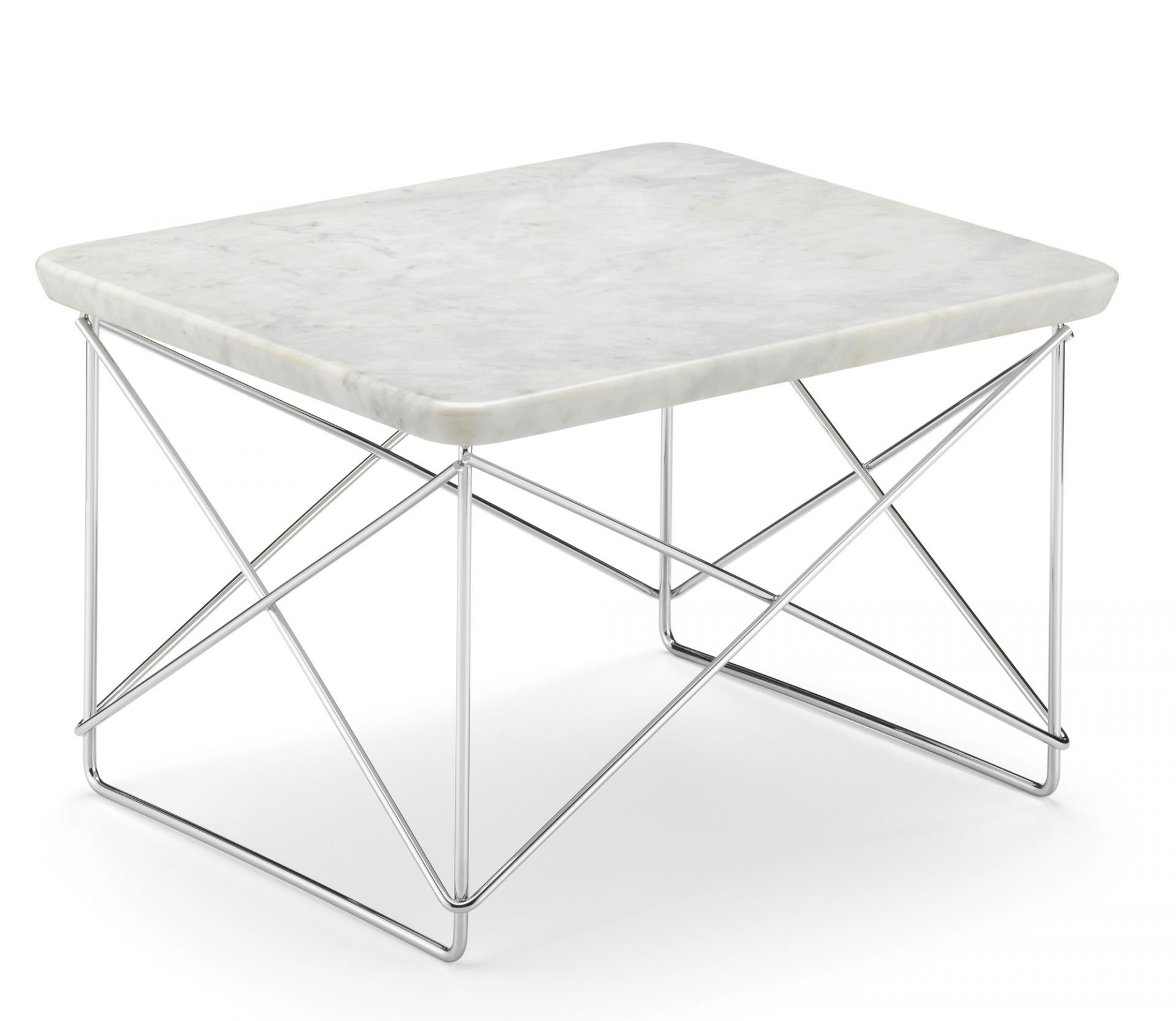 Vitra LTR Occasional Table mit Marmorplatte und Chromgestell, moderner Beistelltisch für Wohnzimmer.